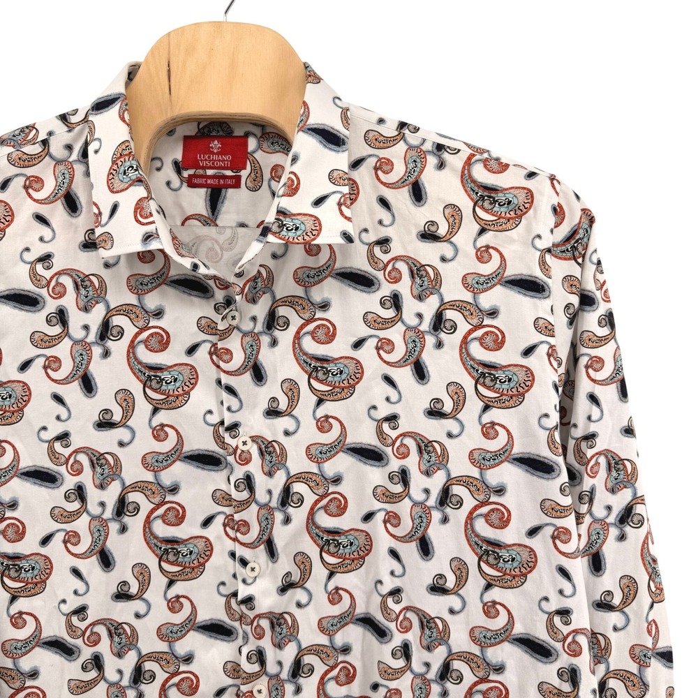 Luchiano Visconti Paisley Shirt Men 5XL Pre-Owned White Multi Italian Fabric Hip